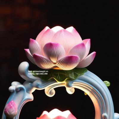 ĐÈN SỨ HOA SEN 2 TẦNG DÂNG BÀN THỜ PHẬT
